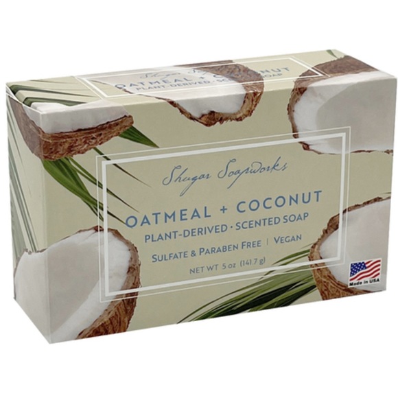 ShugarSoap Works 2 Vegan Oatmeal Coconut & Charcoal Eucalyptus Scented Bar Soaps - Picture 2 of 3